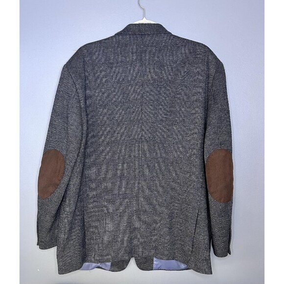 Zenbriele Blazer Mens 50R Gray Blue Glen Plaid Wool Blend Elbow Patch Sport Coat - Picture 4 of 16